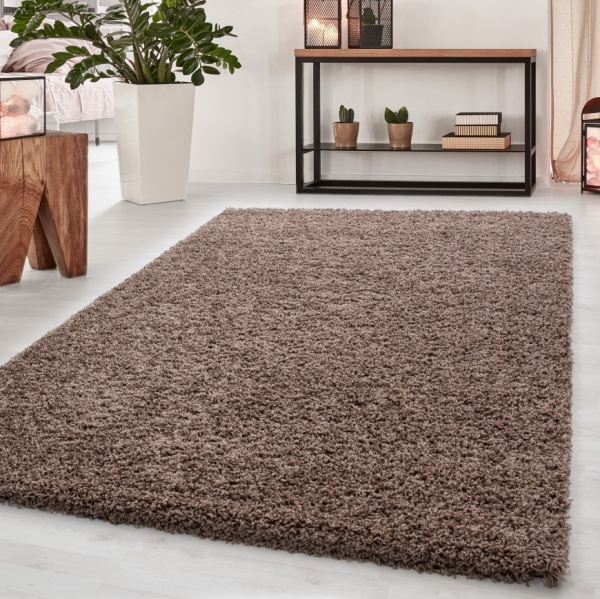 Teppich Shaggy Hochflor Wohnzimmer Uni Farben Mokka